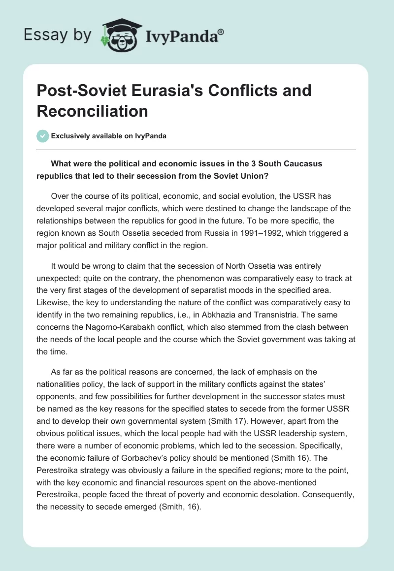 Post-Soviet Eurasia's Conflicts and Reconciliation. Page 1