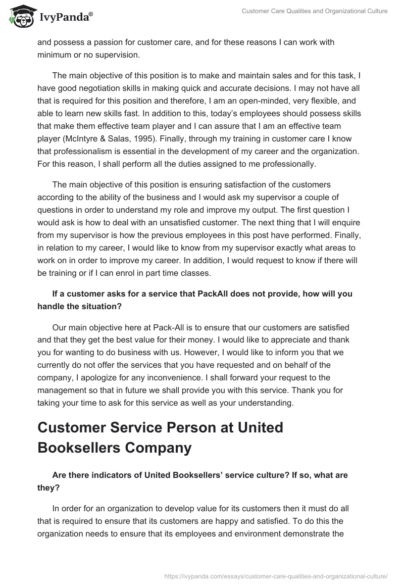 Customer Care Qualities and Organizational Culture. Page 2