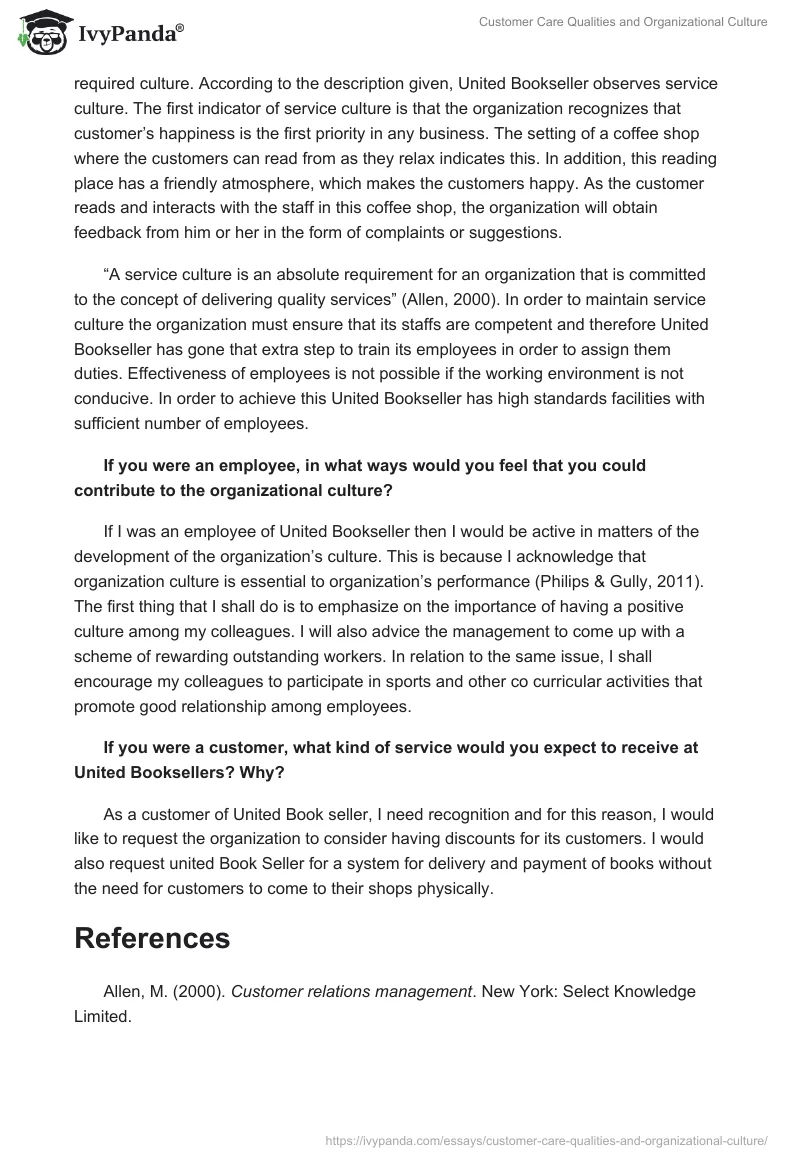 Customer Care Qualities and Organizational Culture. Page 3