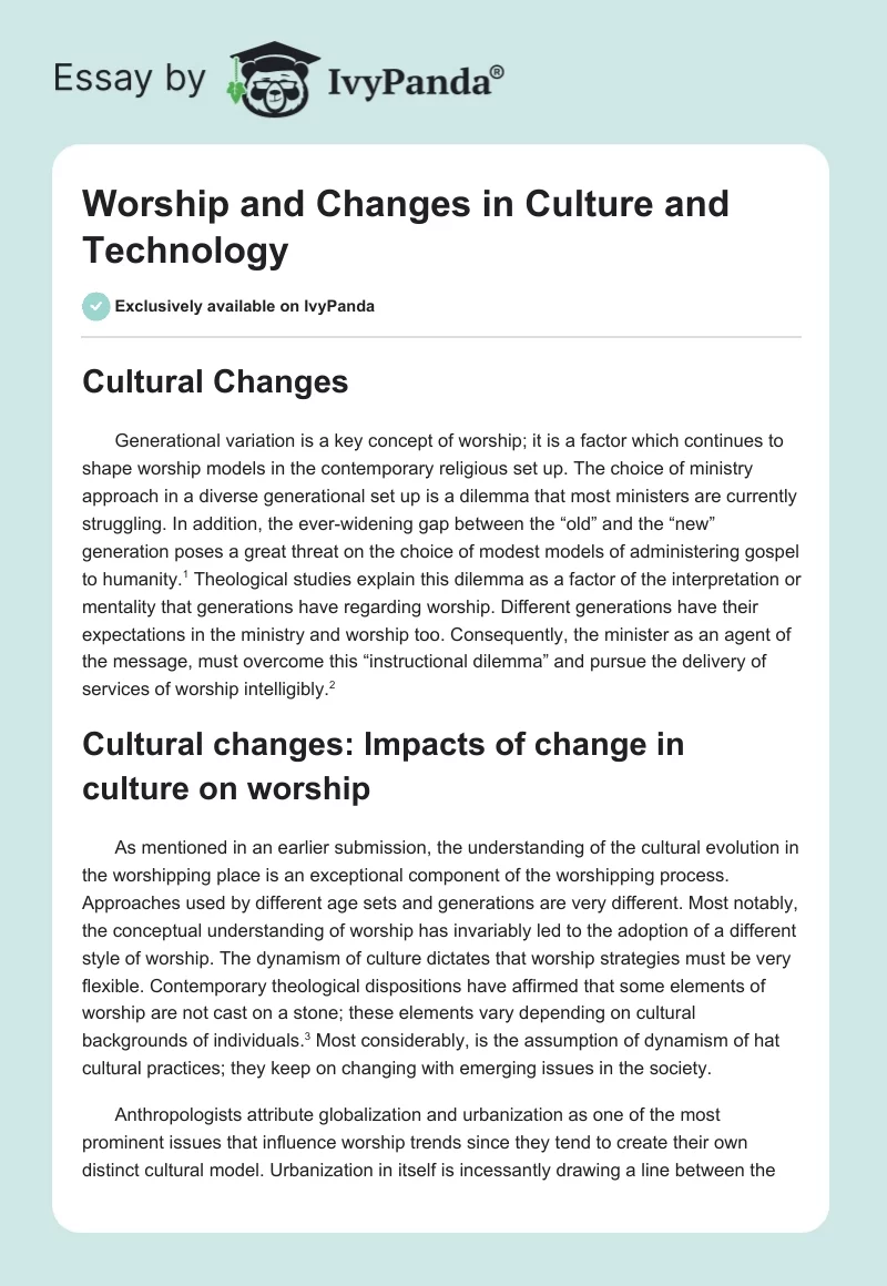 Worship and Changes in Culture and Technology. Page 1