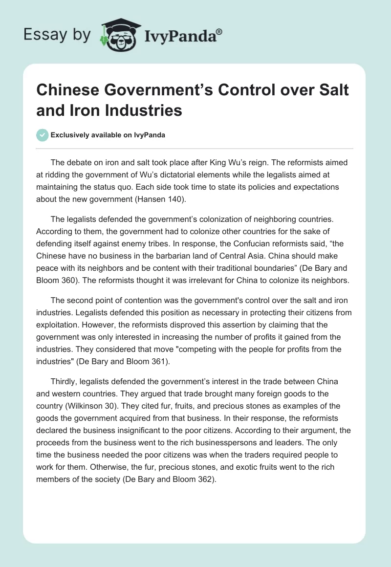 Chinese Government’s Control over Salt and Iron Industries. Page 1