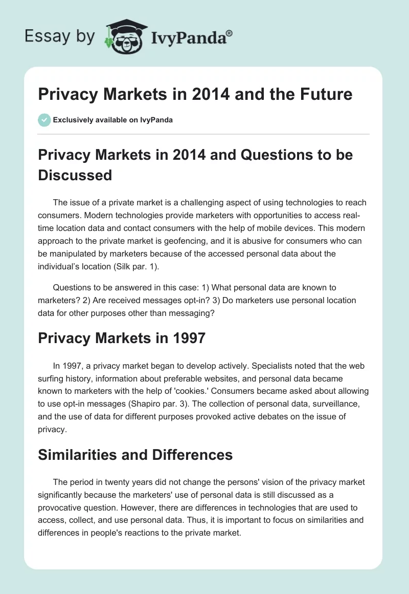 Privacy Markets in 2014 and the Future. Page 1