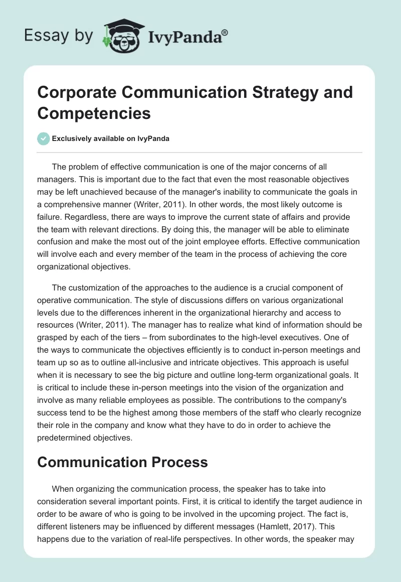 Corporate Communication Strategy and Competencies. Page 1