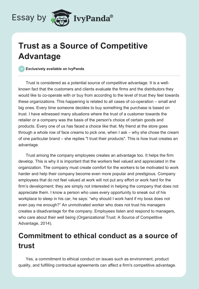 Trust as a Source of Competitive Advantage. Page 1