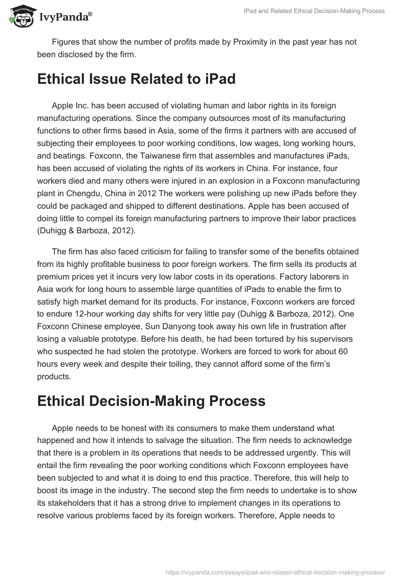 IPad and Related Ethical Decision-Making Process. Page 2
