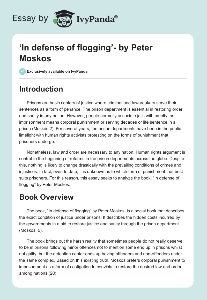 ‘In defense of flogging’- by Peter Moskos. Page 1