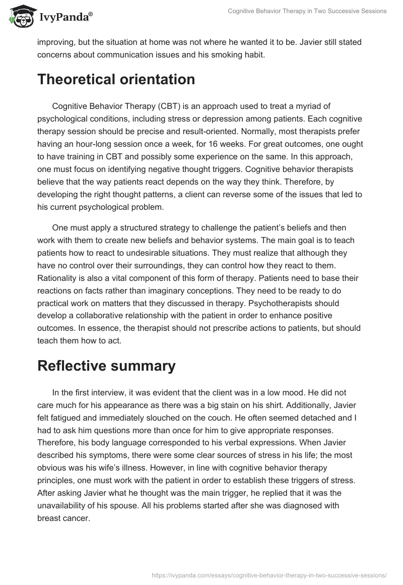 Cognitive Behavior Therapy in Two Successive Sessions. Page 2