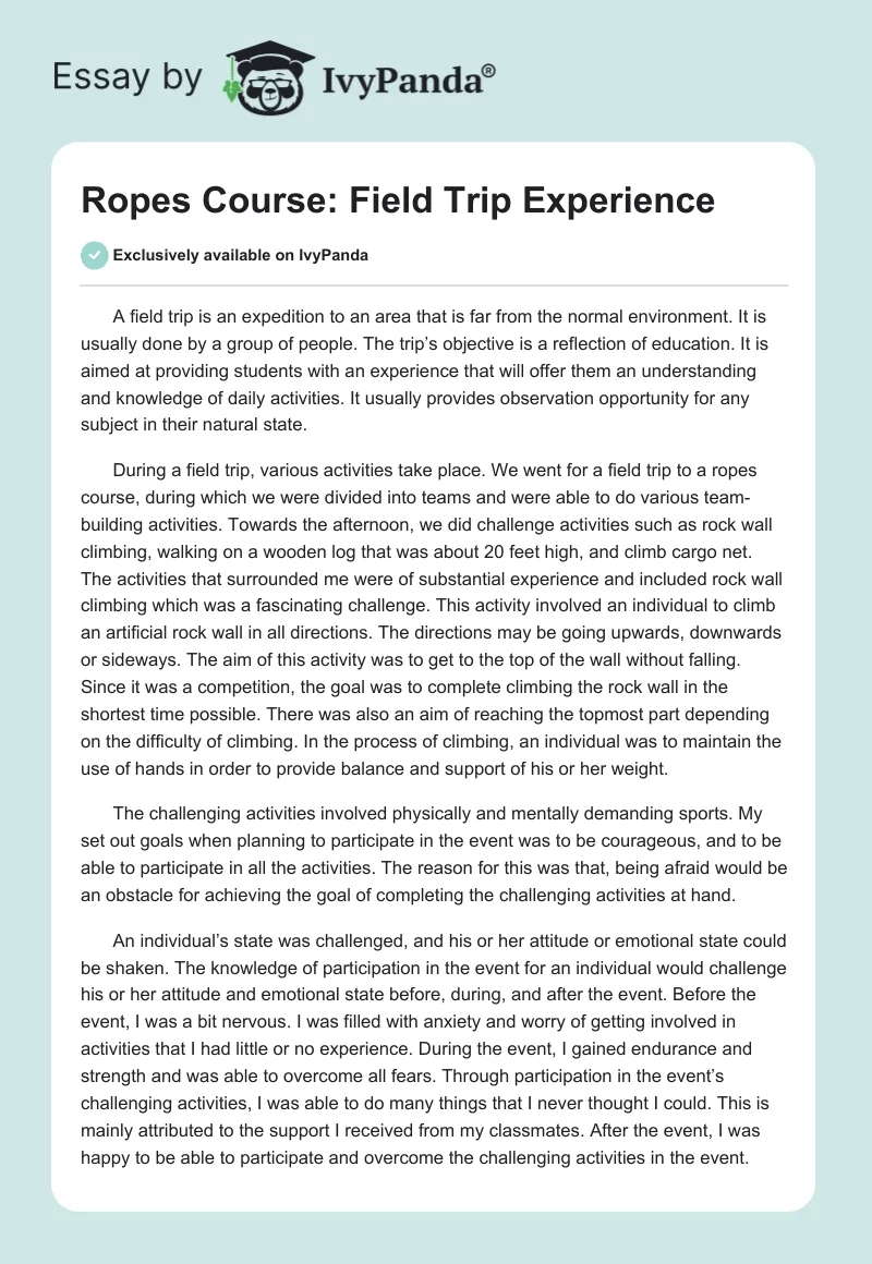 Ropes Course: Field Trip Experience. Page 1