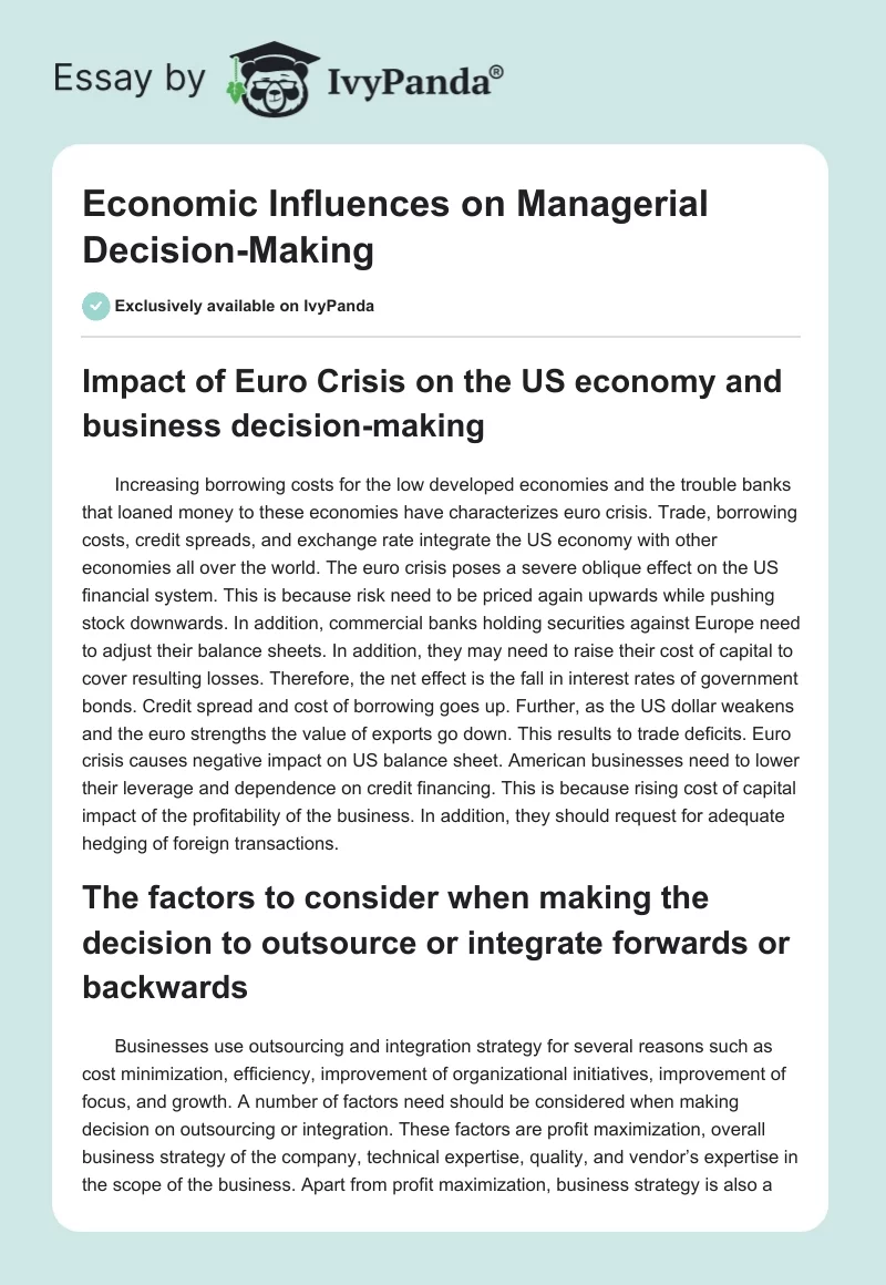 Economic Influences on Managerial Decision-Making. Page 1