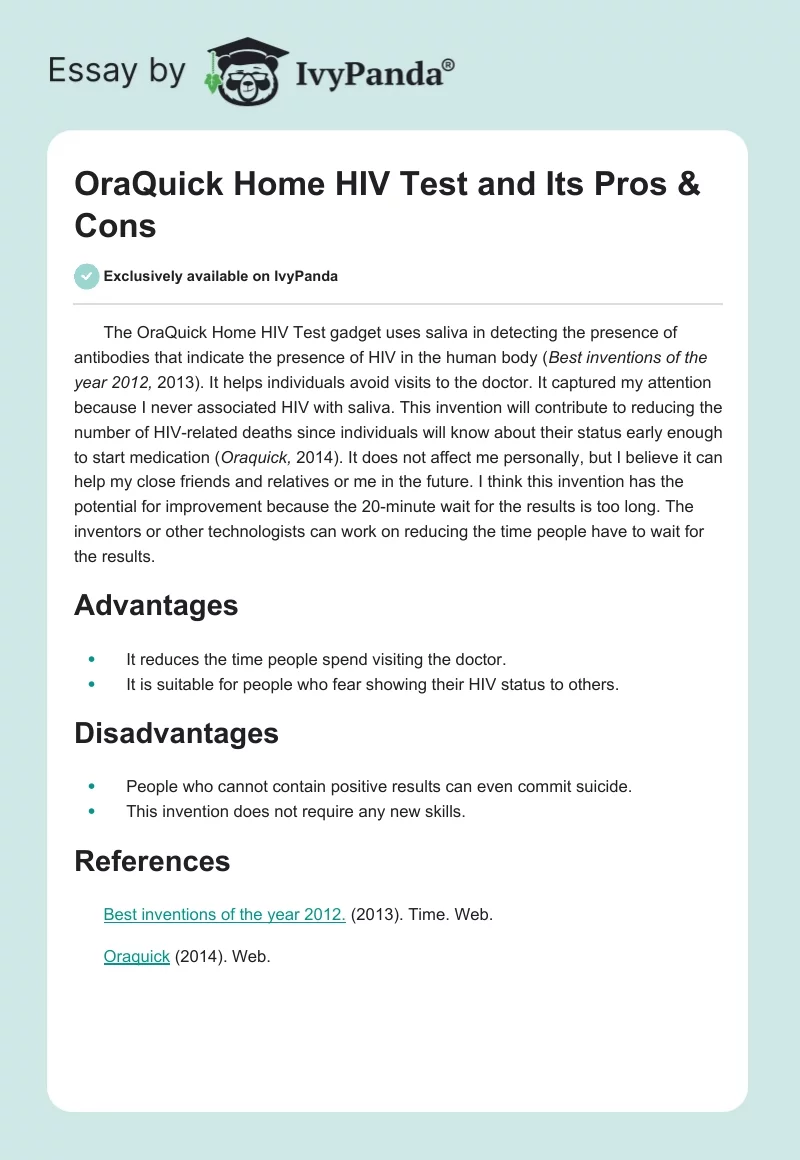 OraQuick Home HIV Test and Its Pros & Cons. Page 1