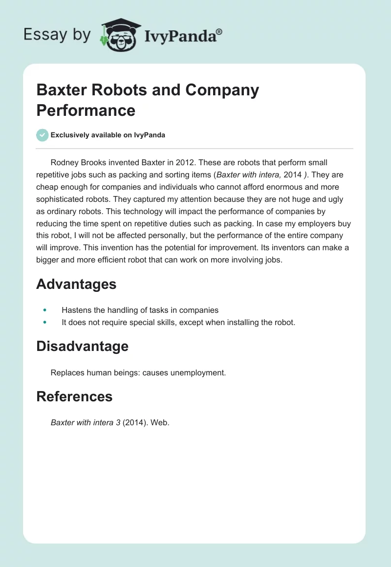 Baxter Robots and Company Performance. Page 1