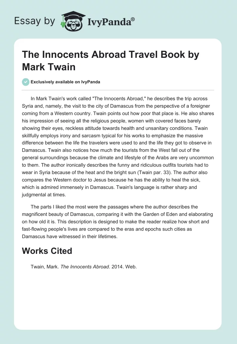 "The Innocents Abroad" Travel Book by Mark Twain. Page 1
