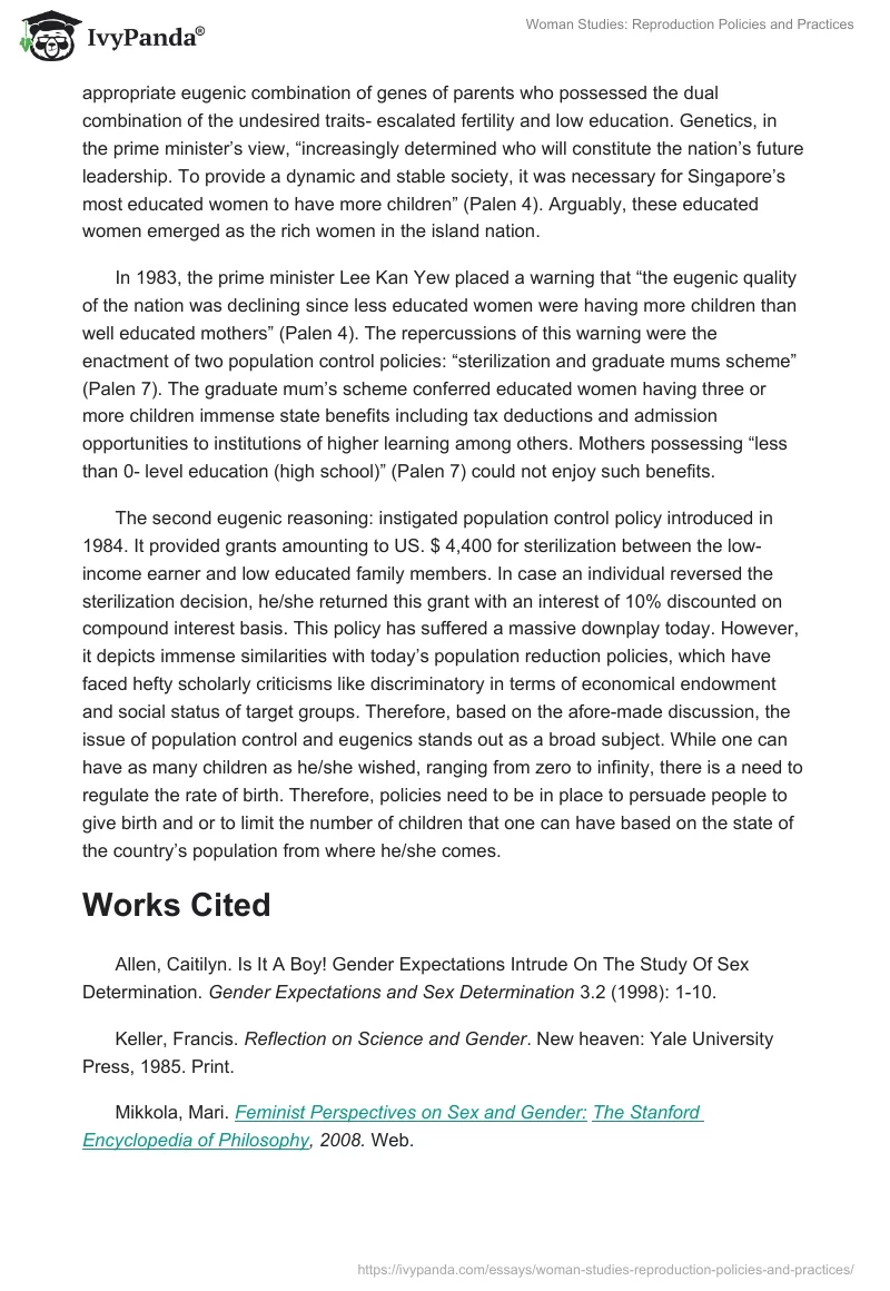 Woman Studies: Reproduction Policies and Practices. Page 5
