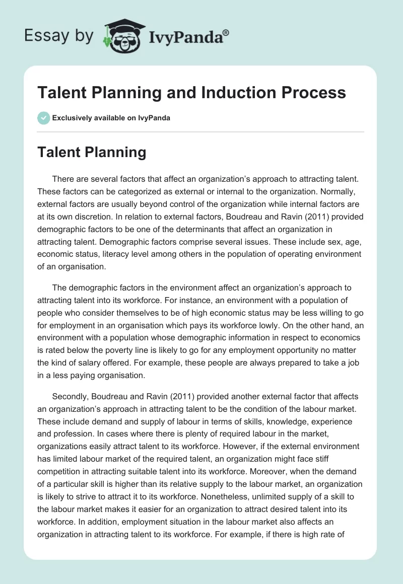 Talent Planning and Induction Process. Page 1