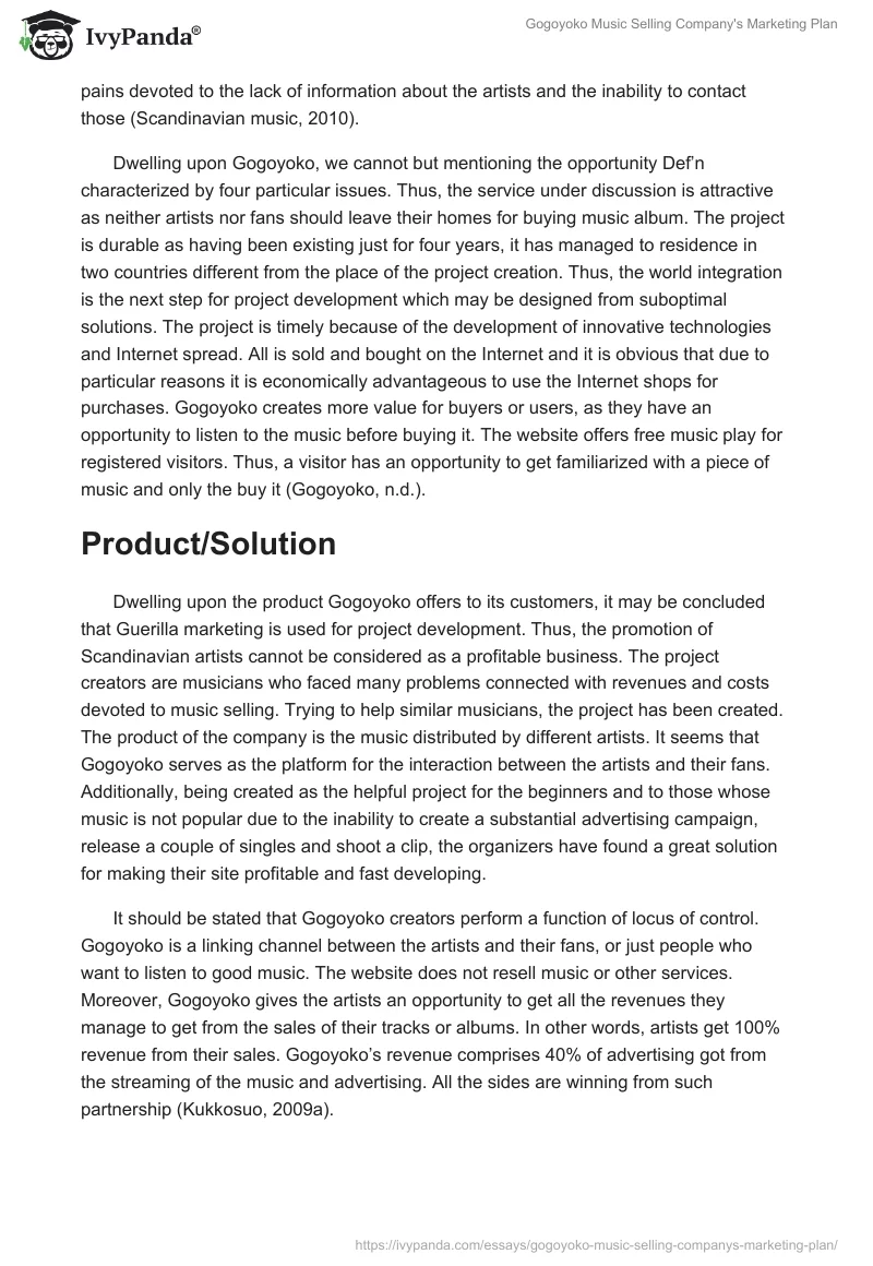 Gogoyoko Music Selling Company's Marketing Plan. Page 3