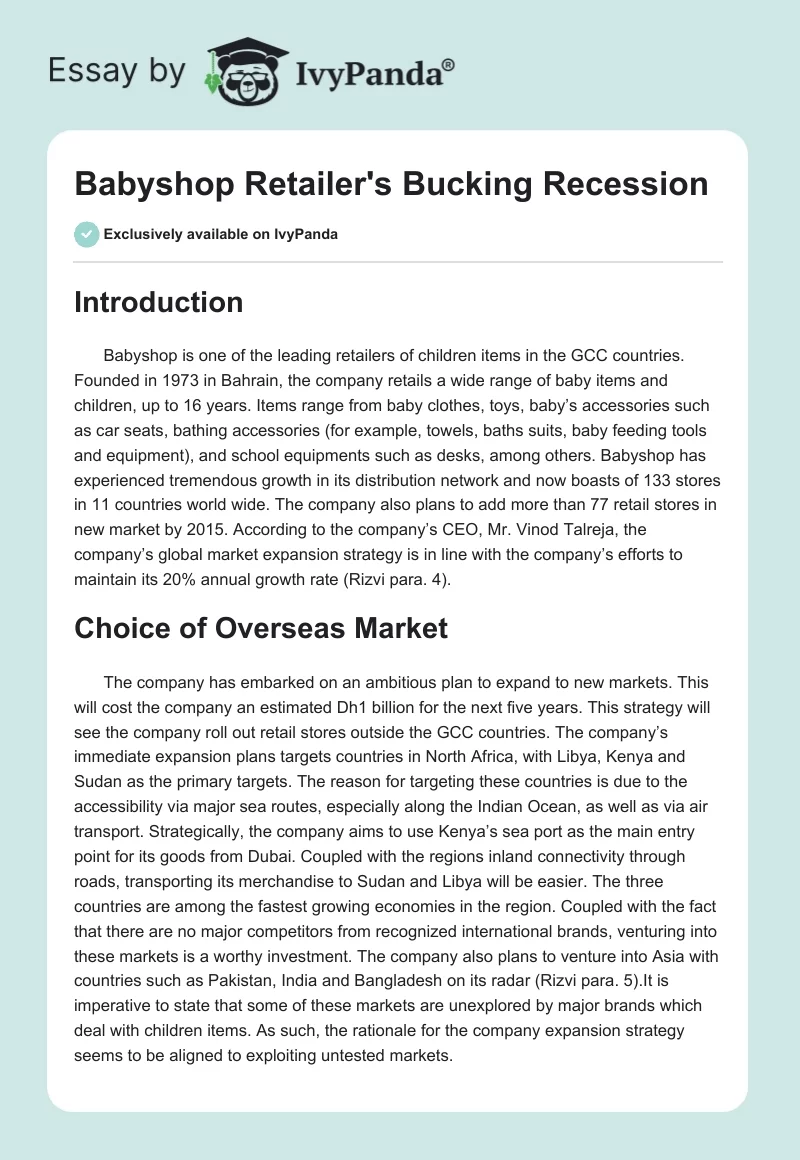 Babyshop Retailer's Bucking Recession. Page 1