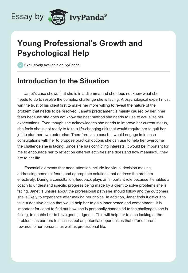 Young Professional's Growth and Psychological Help. Page 1