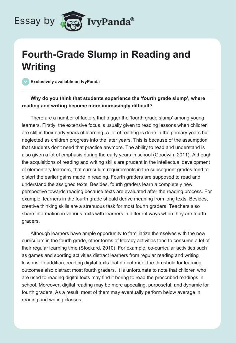 Fourth-Grade Slump in Reading and Writing. Page 1
