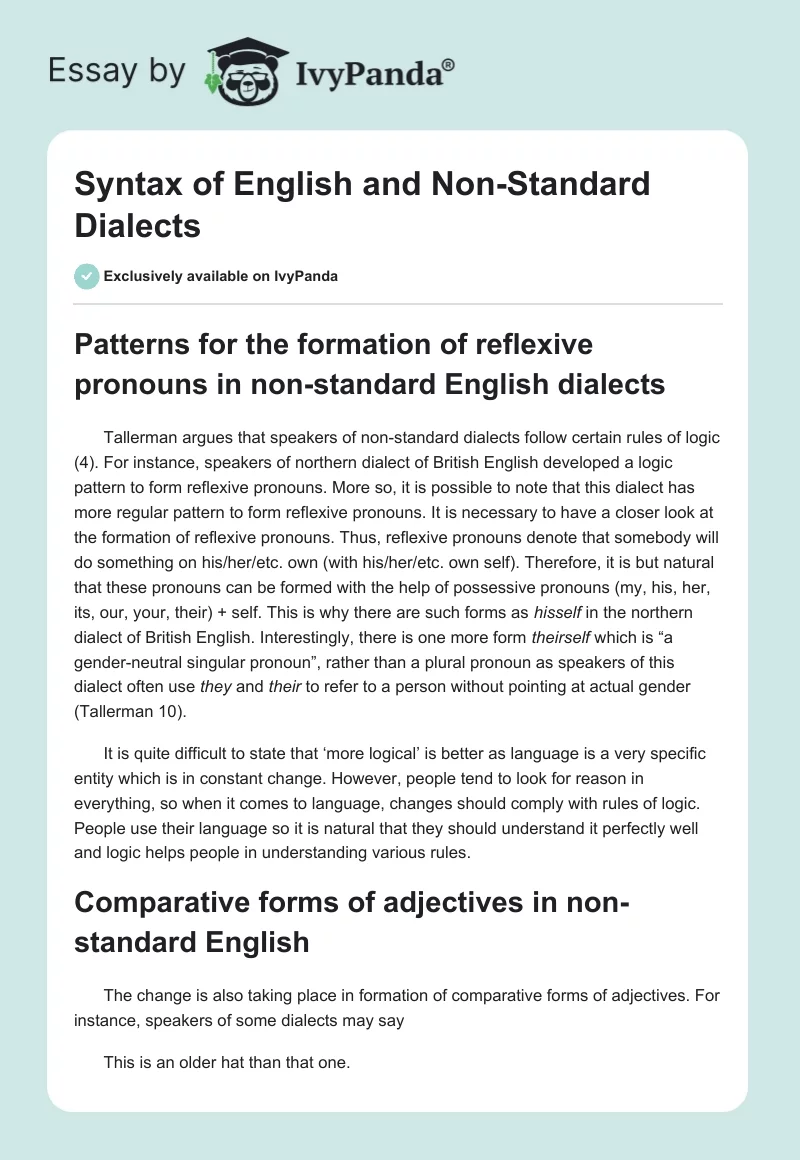 Syntax of English and Non-Standard Dialects. Page 1