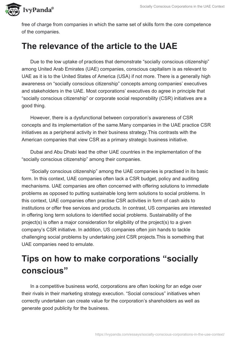 Socially Conscious Corporations in the UAE Context. Page 2