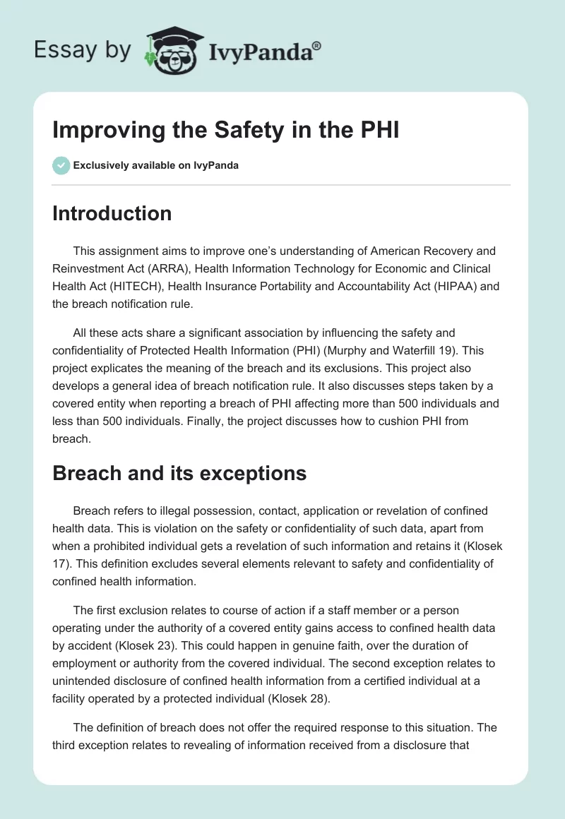 Improving the Safety in the PHI. Page 1