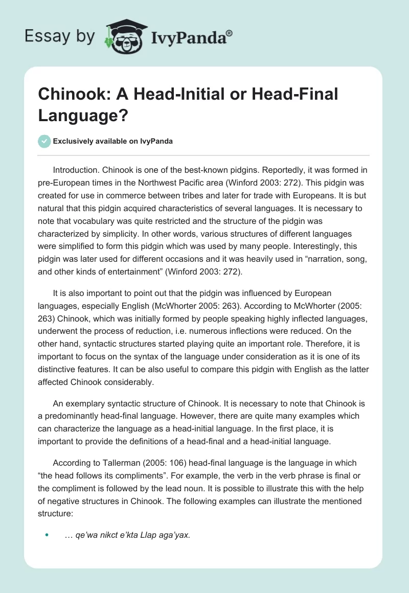Chinook: A Head-Initial or Head-Final Language?. Page 1