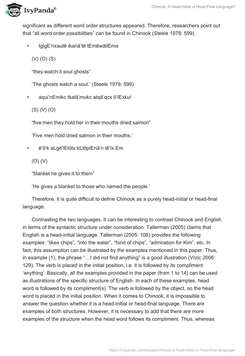 Chinook: A Head-Initial or Head-Final Language?. Page 4