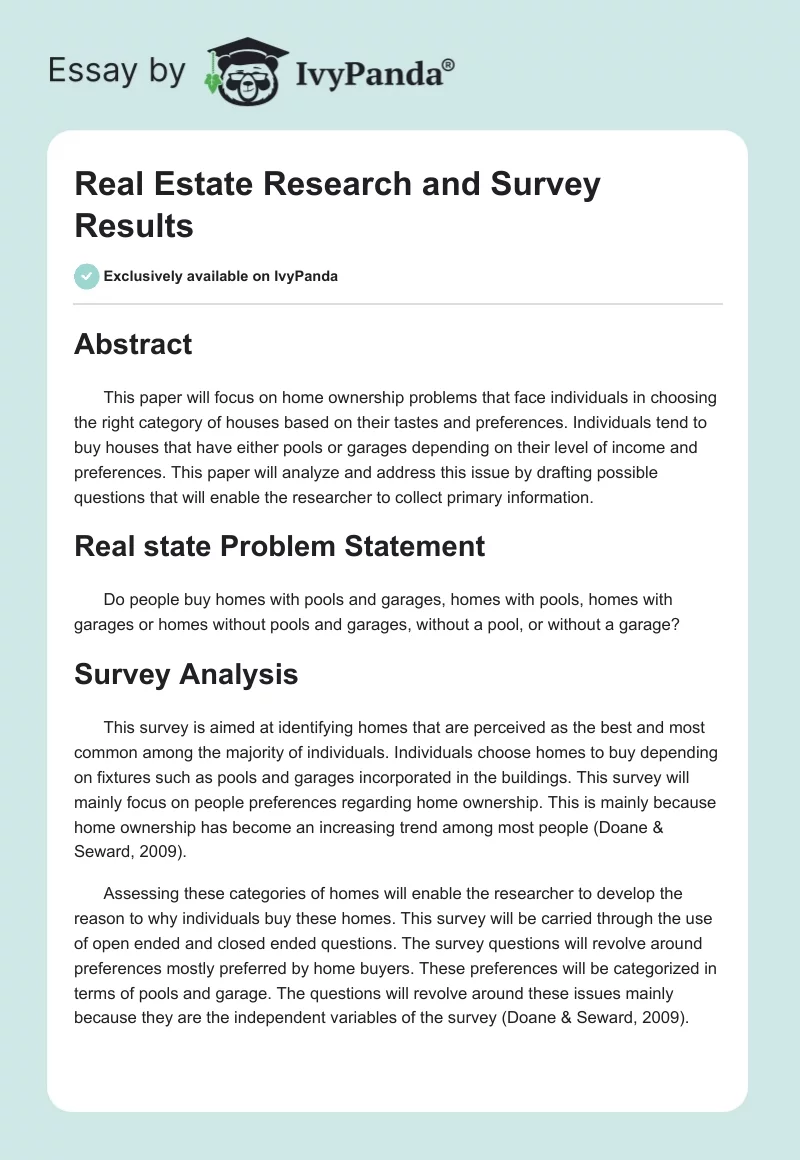Real Estate Research and Survey Results. Page 1