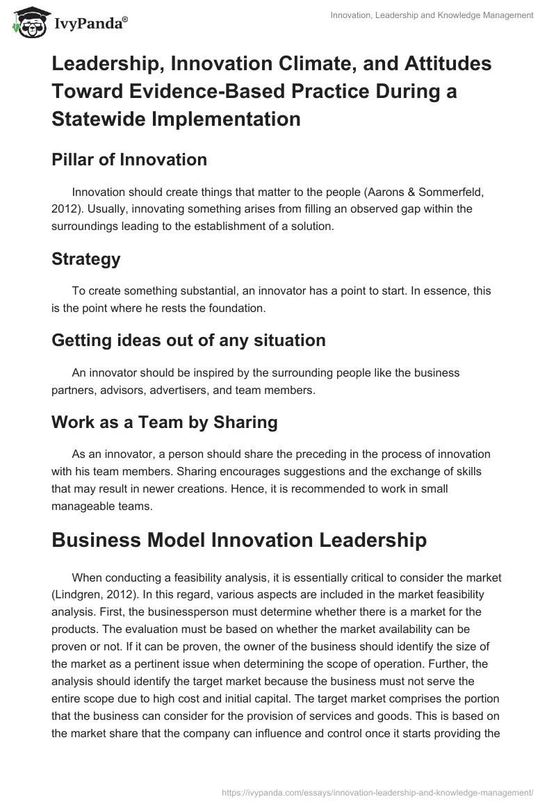 Innovation, Leadership and Knowledge Management. Page 2