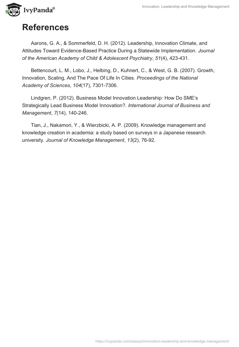 Innovation, Leadership and Knowledge Management. Page 4
