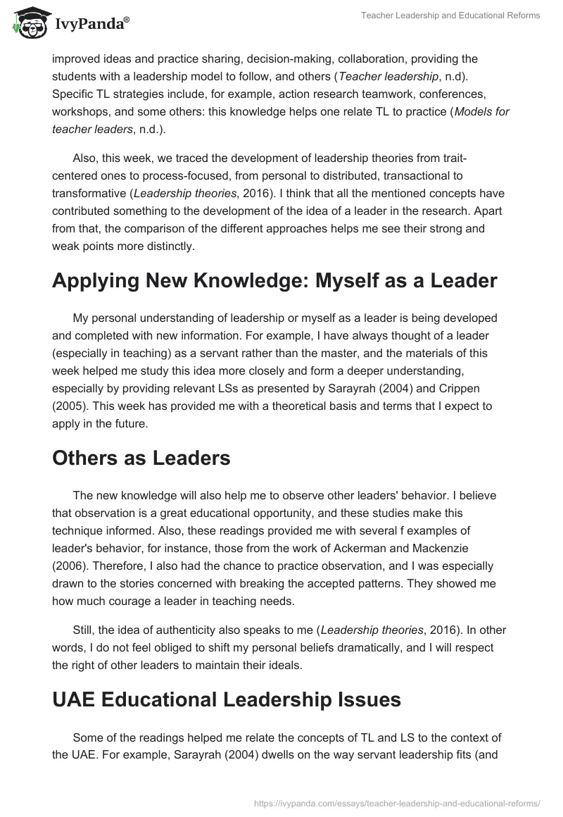 Teacher Leadership and Educational Reforms. Page 2
