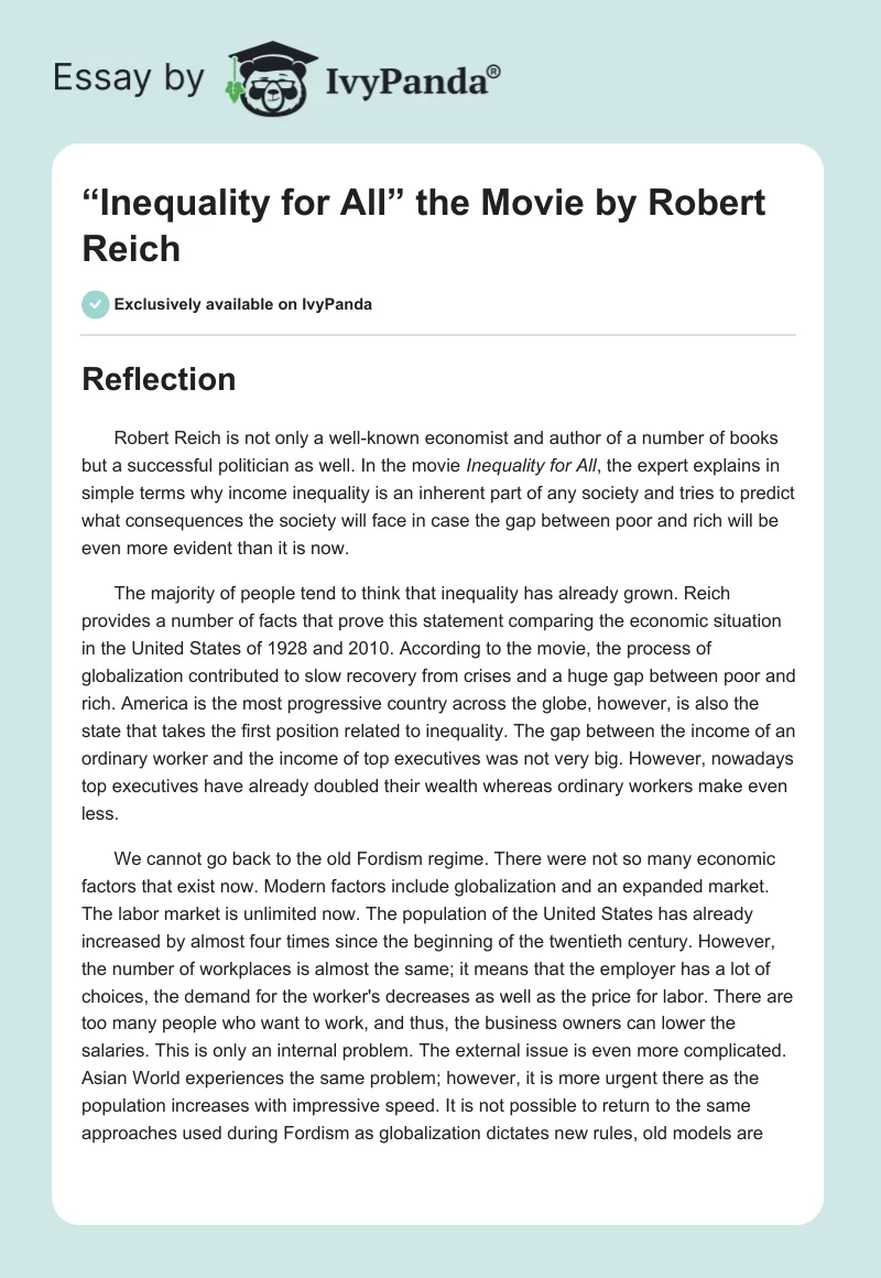 “Inequality for All” the Movie by Robert Reich. Page 1
