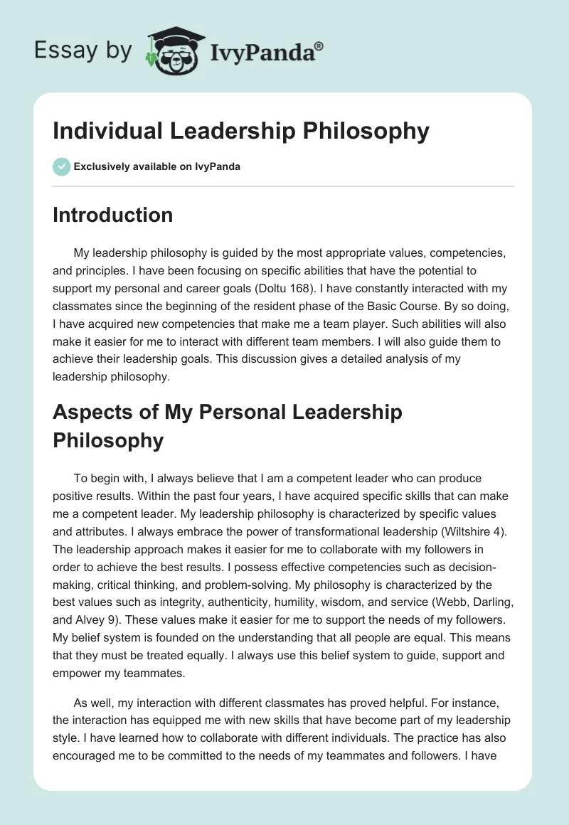 Individual Leadership Philosophy. Page 1