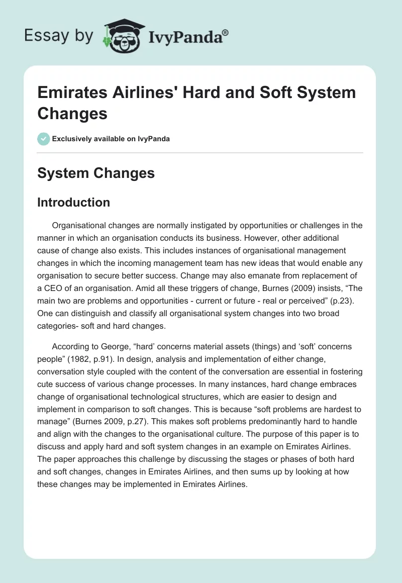 Emirates Airlines' Hard and Soft System Changes. Page 1