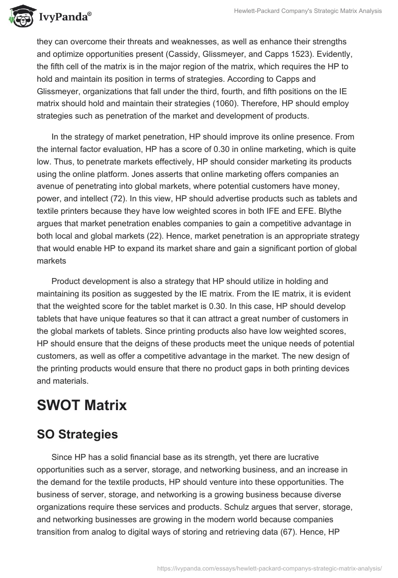 Hewlett-Packard Company's Strategic Matrix Analysis. Page 2