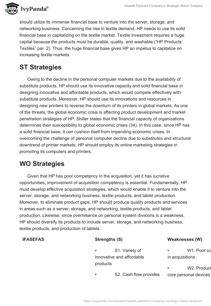 Hewlett-Packard Company's Strategic Matrix Analysis. Page 3