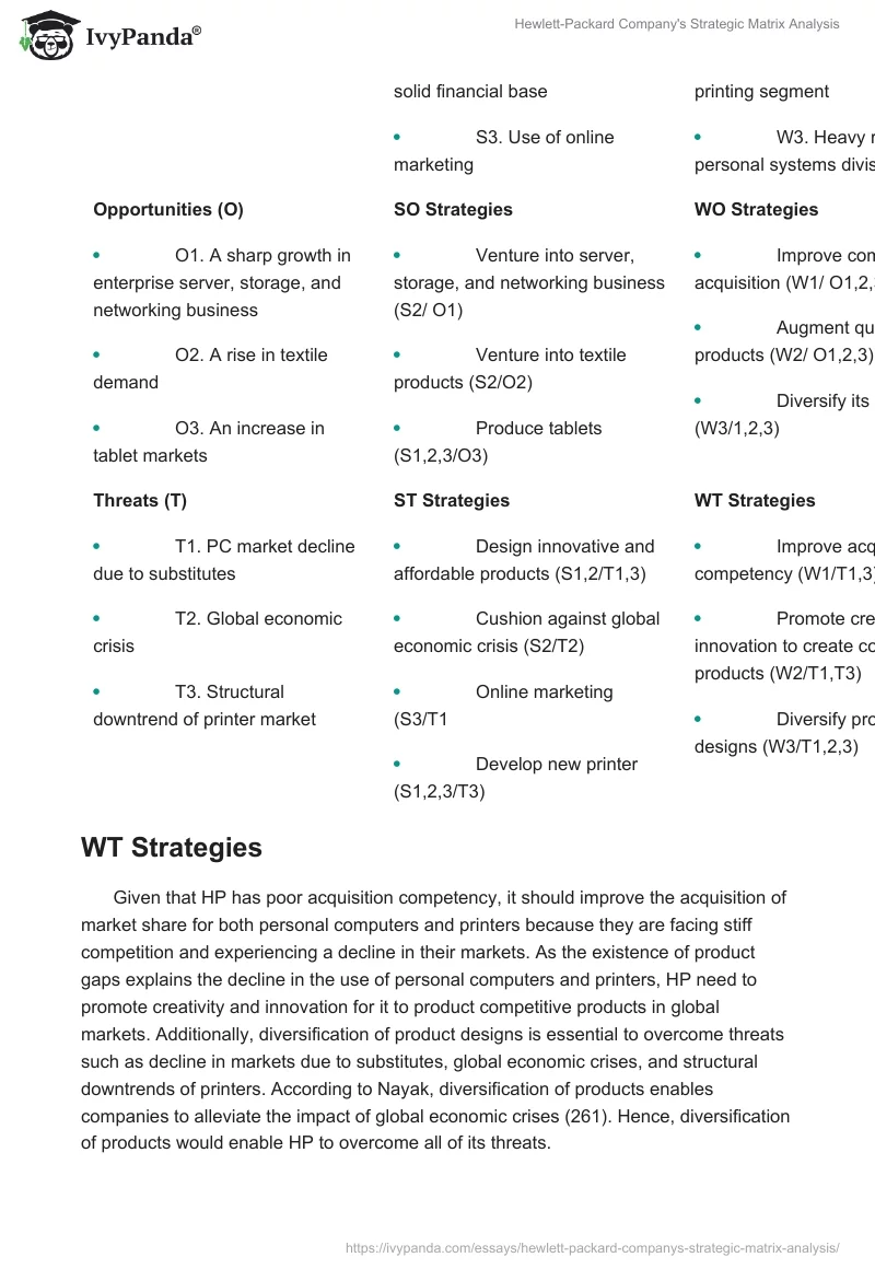 Hewlett-Packard Company's Strategic Matrix Analysis. Page 4