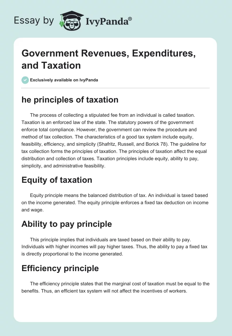 Government Revenues, Expenditures, and Taxation. Page 1