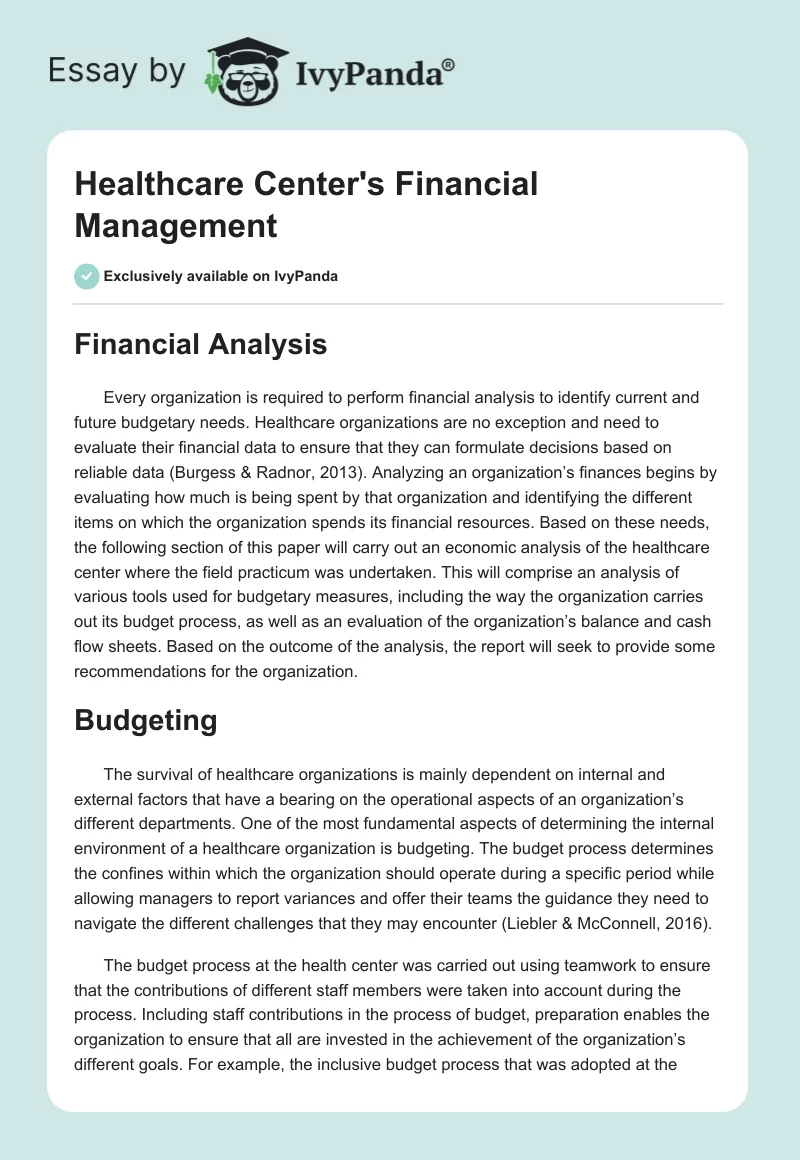 Healthcare Center's Financial Management. Page 1