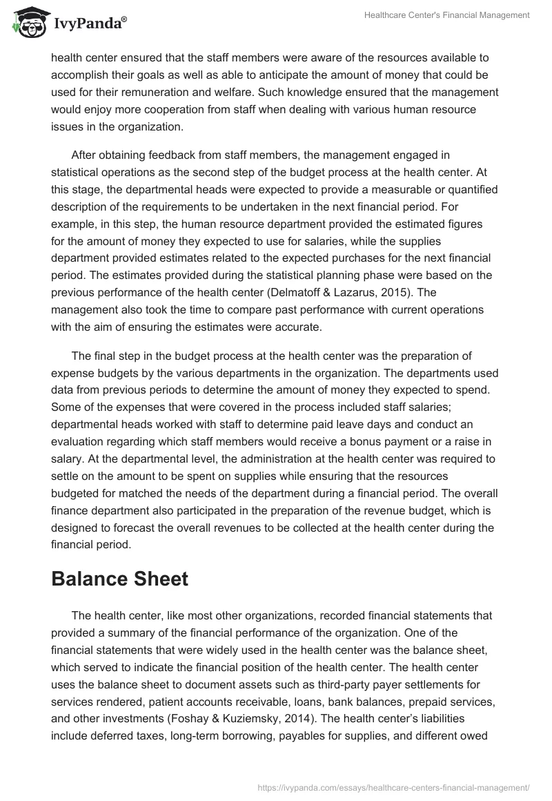 Healthcare Center's Financial Management. Page 2