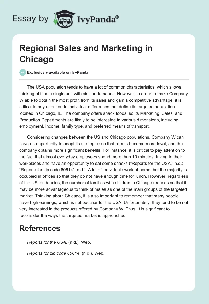 Regional Sales and Marketing in Chicago. Page 1