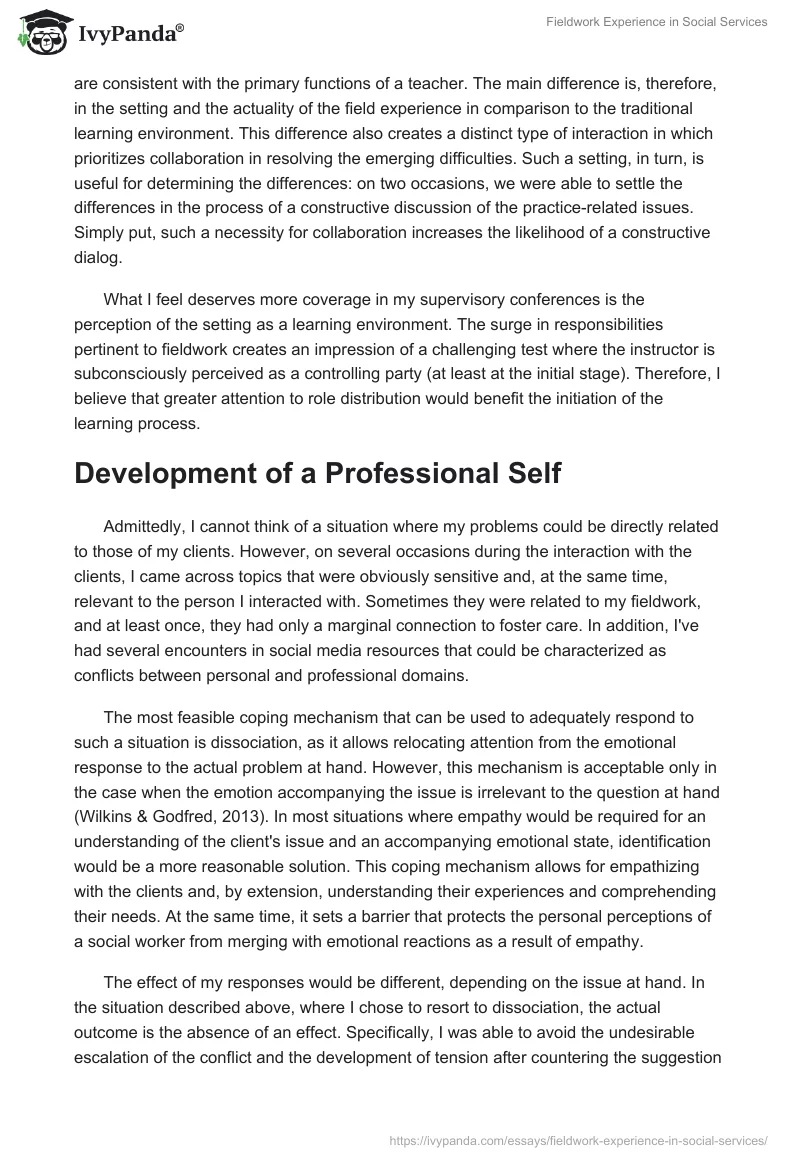 Fieldwork Experience in Social Services. Page 2