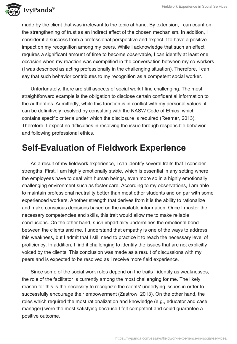 Fieldwork Experience in Social Services. Page 3
