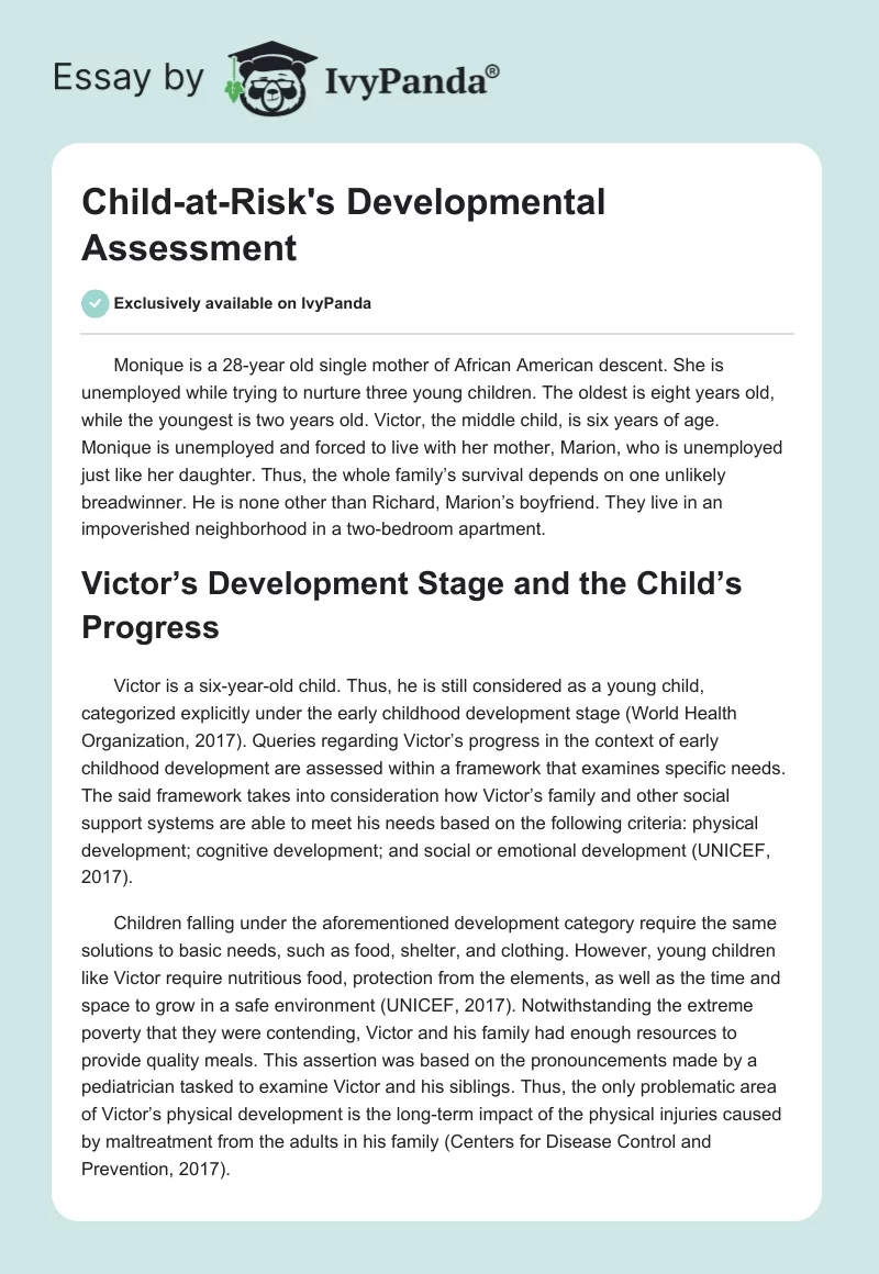 Child-At-Risk's Developmental Assessment. Page 1