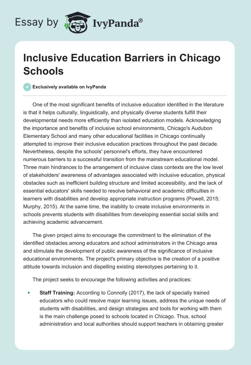 Inclusive Education Barriers in Chicago Schools. Page 1