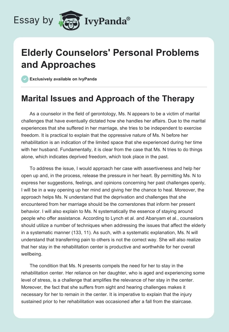 Elderly Counselors' Personal Problems and Approaches. Page 1