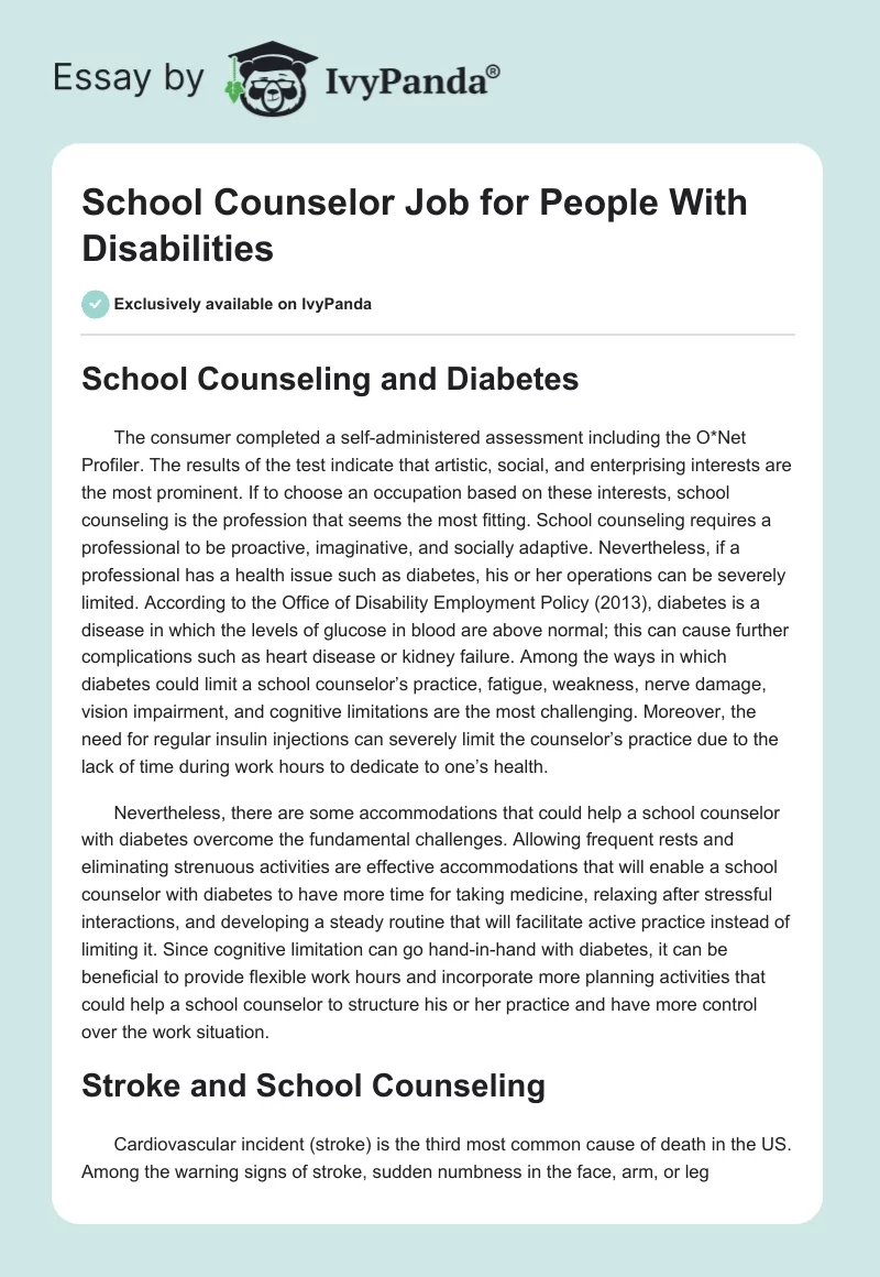 School Counselor Job for People With Disabilities. Page 1