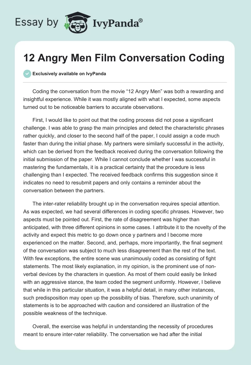 "12 Angry Men" Film Conversation Coding. Page 1