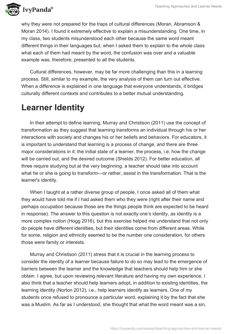 Teaching Approaches and Learner Needs. Page 3