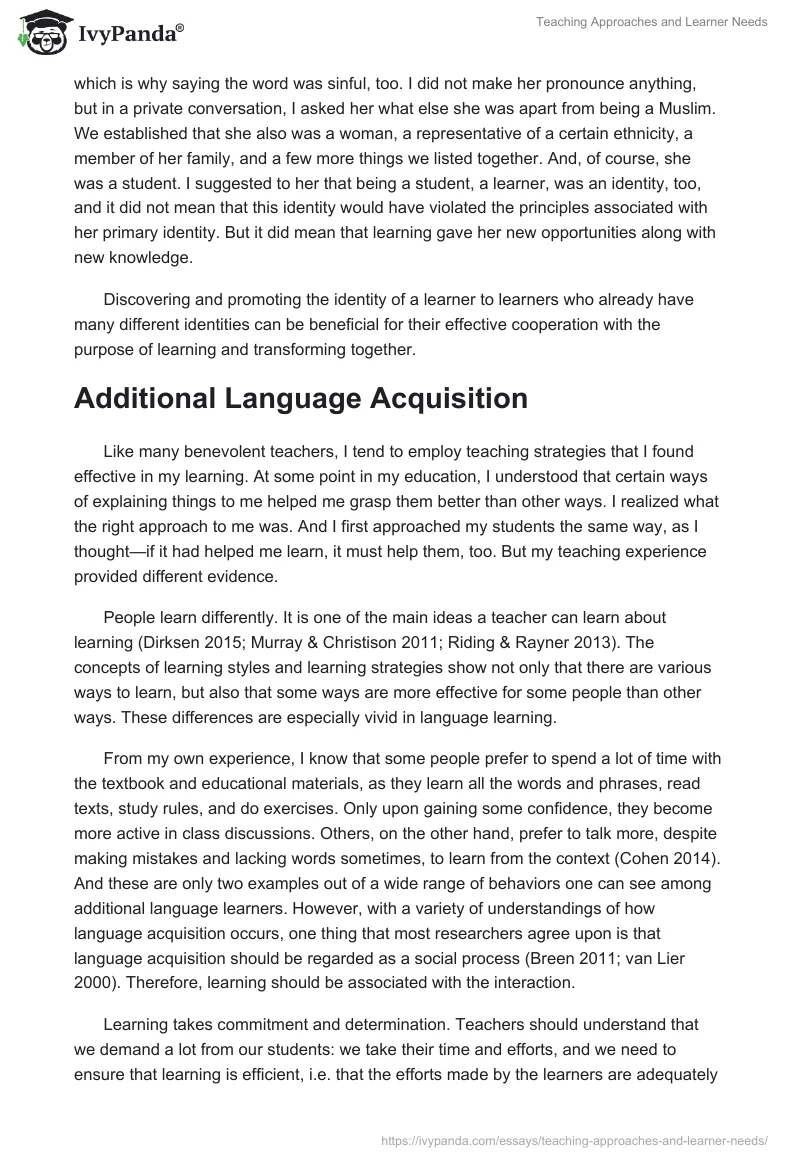 Teaching Approaches and Learner Needs. Page 4